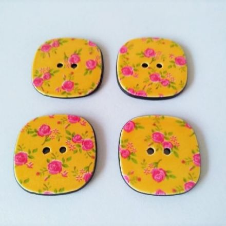 Galanterie: Plastový knoflík 22x22 mm - žlutá
