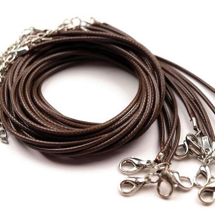 Galanterie: Splétaná šňůrka s karabinkou délka 45 cm - hnědá