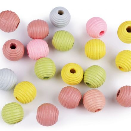 Galanterie: Dřevěné korálky s vroubky 13 mm (20ks) - mix