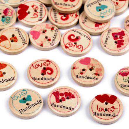 Galanterie: Dřevěný dekorační knoflík Handmade (5ks) - mix