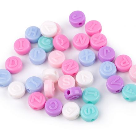 Galanterie: Plastové korálky s písmeny 9 mm (35ks) - mix