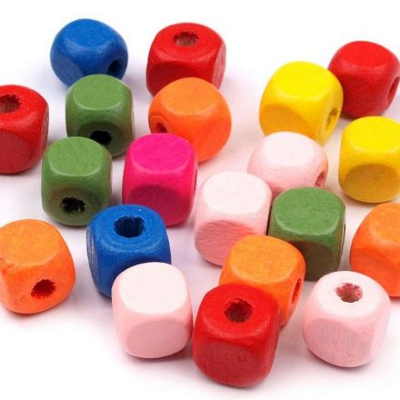 Galanterie: Dřevěné korálky kostka 10x10 mm (25ks) - mix