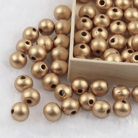 Galanterie: Dřevěné korálky metalické Ø10 mm (30ks) - zlatá