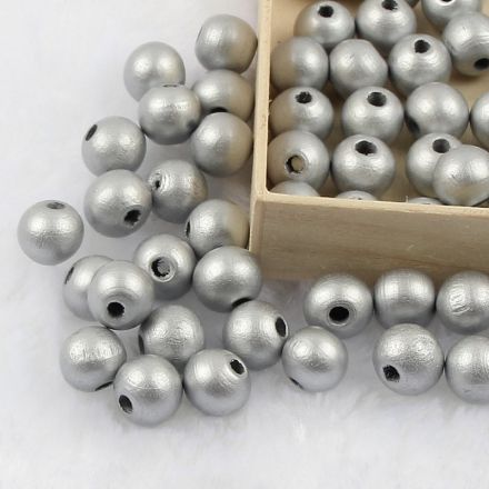 Galanterie: Dřevěné korálky metalické Ø10 mm (30ks) - stříbrná