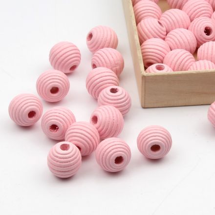 Galanterie: Dřevěné korálky s vroubky 13 mm (20ks) - růžová světlá