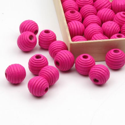 Galanterie: Dřevěné korálky s vroubky 13 mm (20ks) - růžová 