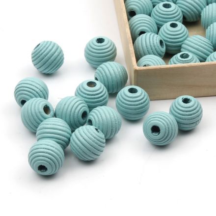 Galanterie: Dřevěné korálky s vroubky 13 mm (20ks) - modrá světlá