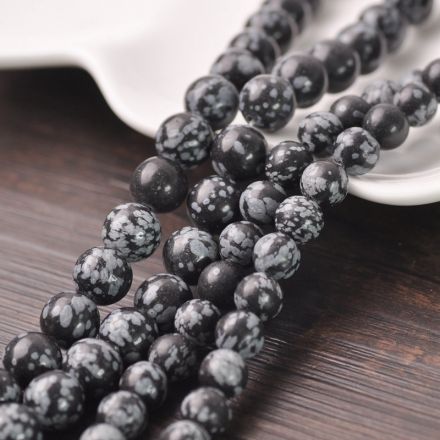 Galanterie: Minerální korálky Obsidián vločkový 6 mm (10ks)