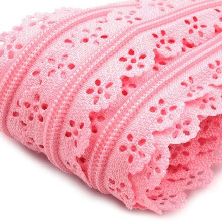 Galanterie: Zip krajkový spirálový šíře 3 mm (1m) - růžová