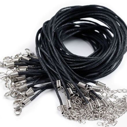 Galanterie: Voskovaná šňůrka s karabinkou délka 45 cm - černá