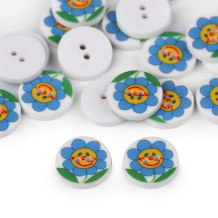 Galanterie: Plastový knoflík květ 12,8 mm (1ks) - modrá