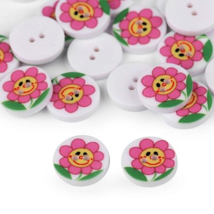 Galanterie: Plastový knoflík květ 12,8 mm (1ks) - růžová