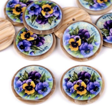 Galanterie: Plastový knoflík květ 25 mm (1ks) - maceška