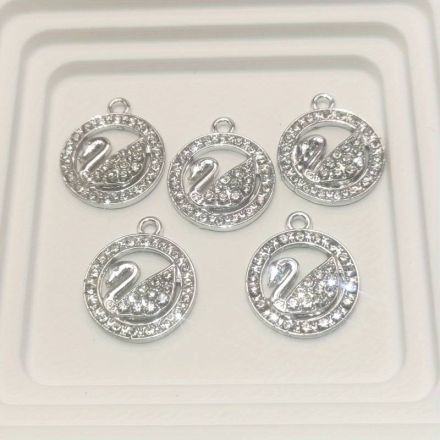 Galanterie: Přívěsek s kamínky labuť 21 mm (1ks)