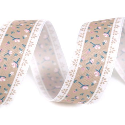 Galanterie: Stuha květy šíře 25 mm (1m) - béžová