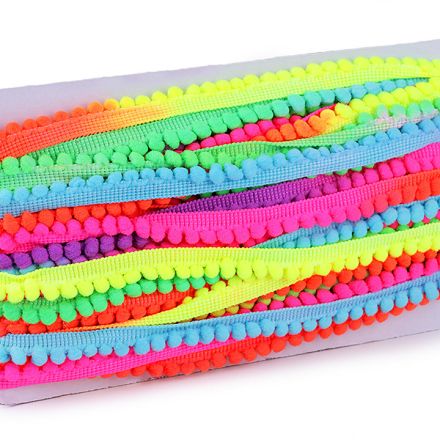 Galanterie: Prýmek s bambulkami šíře 14 mm (1m) - neon