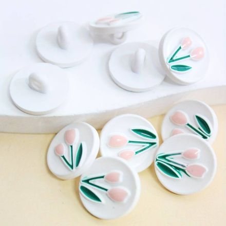 Galanterie: Plastový knoflík tulipány 17,8 mm (1ks) - růžová
