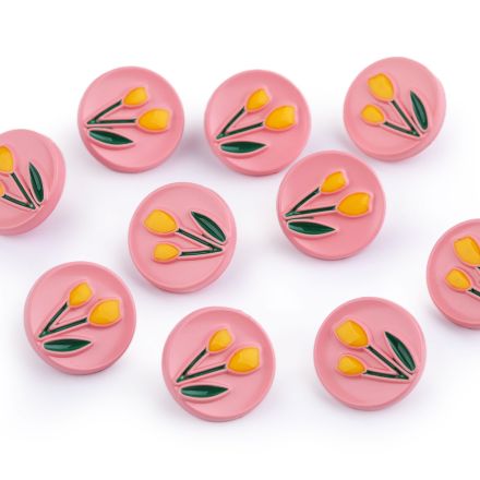 Galanterie: Plastový knoflík tulipány 17,8 mm (1ks) - růžová