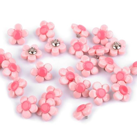 Galanterie: Plastový knoflík květ 14 mm (1ks) - růžová světlá