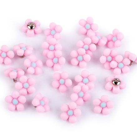 Galanterie: Plastový knoflík 3D květ 14 mm (1ks) - růžová