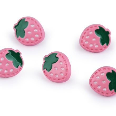Galanterie: Plastový knoflík jahoda 13x15 mm (1ks) - růžová