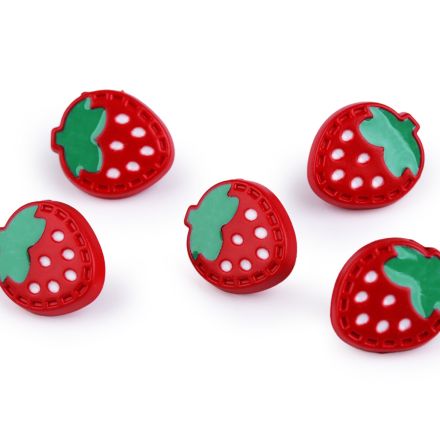 Galanterie: Plastový knoflík jahoda 13x15 mm (1ks) - červená