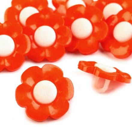 Galanterie: Plastový knoflík květ (1ks) - oranžová
