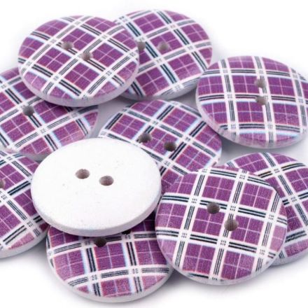 Galanterie: Dřevěný knoflík káro 20 mm (1ks) - fialová