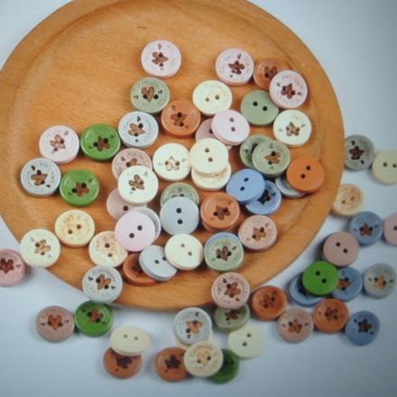 Galanterie: Dřevěný dekorační knoflík 15 mm (5ks) - mix