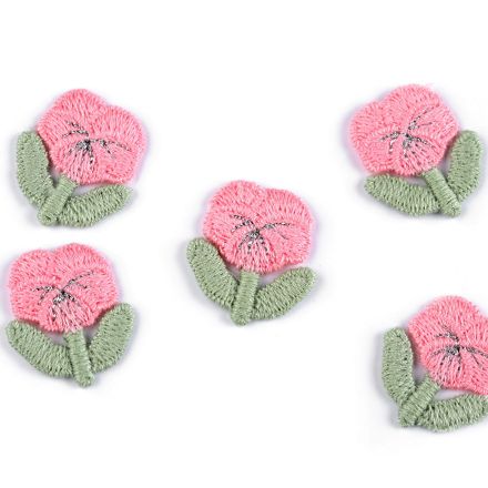 Galanterie: Vyšívaný květ 2,1x2,5 cm (1ks) - růžová