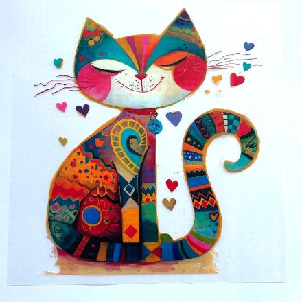 Galanterie: Nažehlovací aplikace kočka 19,5x22,5 cm