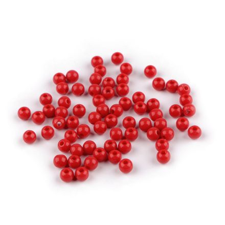 Galanterie: Plastové korálky 6 mm (10g) - červená