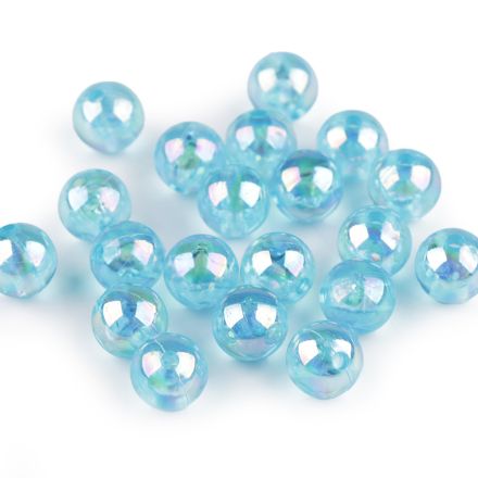 Galanterie: Plastové korálky s AB efektem 10 mm (10g) - modrá