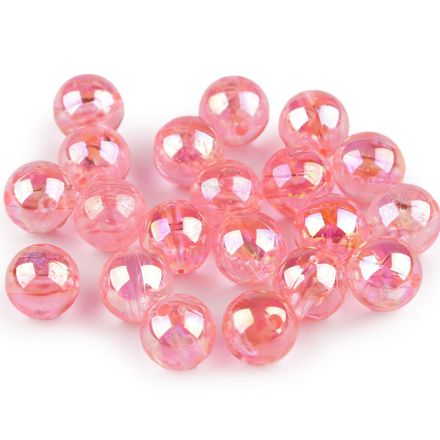 Galanterie: Plastové korálky s AB efektem 10 mm (10g) - růžová