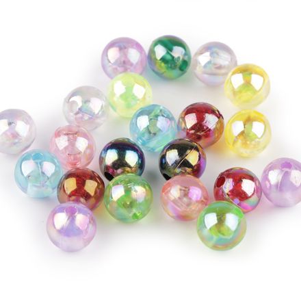 Galanterie: Plastové korálky s AB efektem 10 mm (10g) - mix
