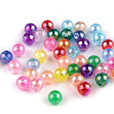 Galanterie: Plastové korálky s AB efektem 8 mm (10g) - mix