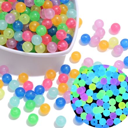 Galanterie: Plastové svítící korálky 6 mm (20g) - mix