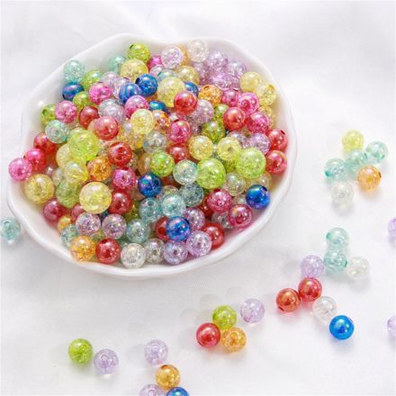 Galanterie: Plastové kraklované korálky 8 mm (50ks) - mix